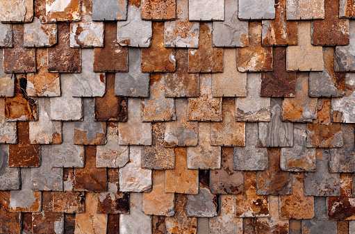 rust-brown slate wall, nature stone brick wall, slate tile background
