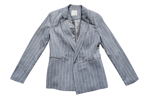 Fashionable womenswear striped gray color jacket isolated on the white background with clipping path