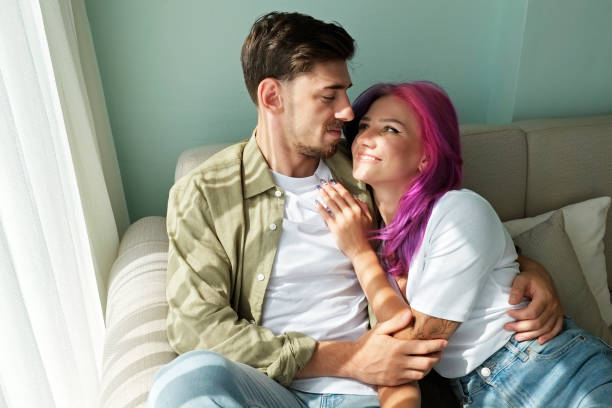 istock Hip couple together at home. 1409506308