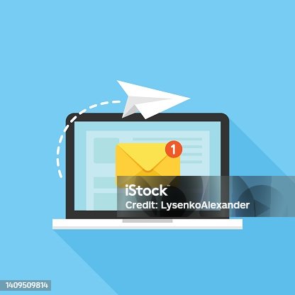 istock Email sending icon in flat style. Envelope receive vector illustration on isolated background. Mailbox notification sign business concept. 1409509814