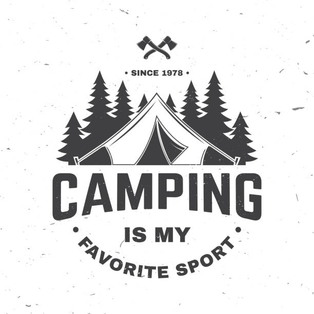 Camping is my favorite sport. Vector illustration. Concept for shirt or logo, print, stamp or tee. Vintage typography design with Camper tent and forest silhouette. Camping quote. vector art illustration