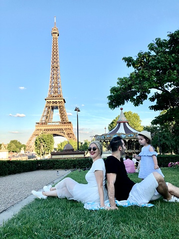 happy family having picnic in paris