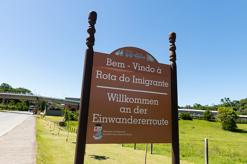 Pomerode, Santa Catarina, Brazil - December 25, 2021: View of a welcome and informative sign in Pomerode, Santa Catarina state - Brazil