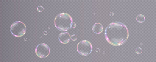 kolekcja realistycznych baniek mydlanych. bąbelki znajdują się na przezroczystym tle. wektorowa latająca bańka mydlana. bubble png szklana bańka wodna realistyczny png - bańka obrazy stock illustrations