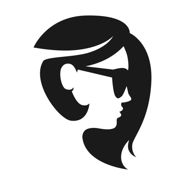 Fashion girl symbol on white backdrop Beautiful fashion girl wearing sunglasses portrait symbol on white backdrop. Design element head and shoulders logo stock illustrations