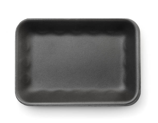 black empty foam food tray - white black plastic packaging imagens e fotografias de stock