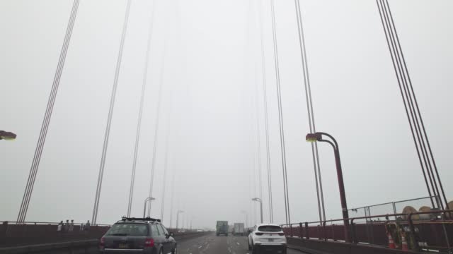 POV Shot of Driving Down Golden Gate Bridge in the Fog