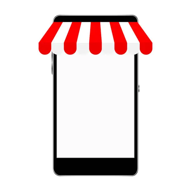 Vector illustration of Smartphone mockup with store awning.