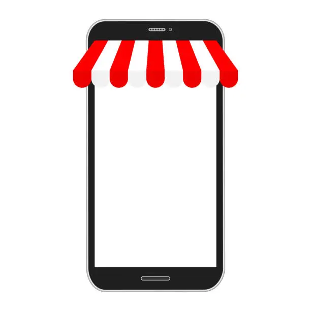 Vector illustration of Smartphone mockup with store awning.