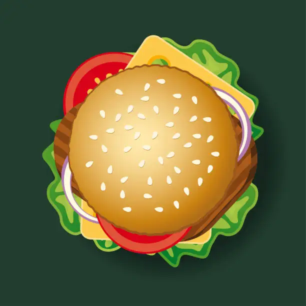 Vector illustration of Restaurant Service Delicious Top View of Hamburger