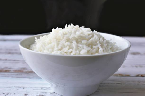 Cooked white rice stock photo