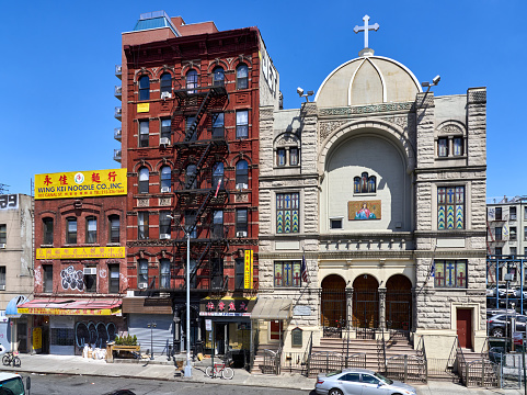 New York City, United States, April 10, 2023 - The Salvation and Deliverance Church between the Fifth and Lenox Avenues in New York East Harlem