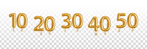 vector realistic isolated invitation card for happy birthday with 30 number golden balloon and confetti. - 50 sayısı illüstrasyonlar stock illustrations