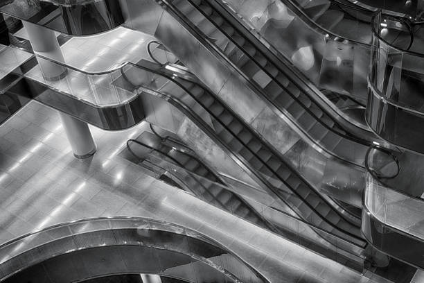 Metal escalators in a shopping mall