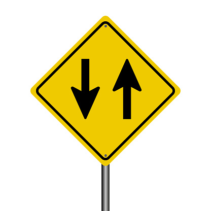 yellow two way ahead sign
