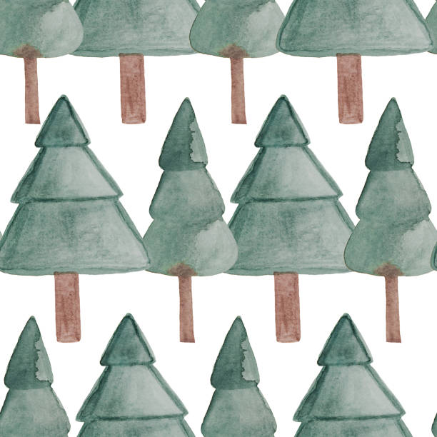 istock Seamless pattern. Watercolor hand painted christmas trees, isolated on white. Fir tree in nordic design. Holiday pattern 1409539592