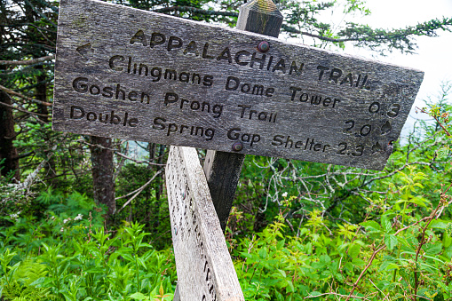 Sign on the Appalachian Trail near Clingmans Dome in the Great Smoky Mountains National Park