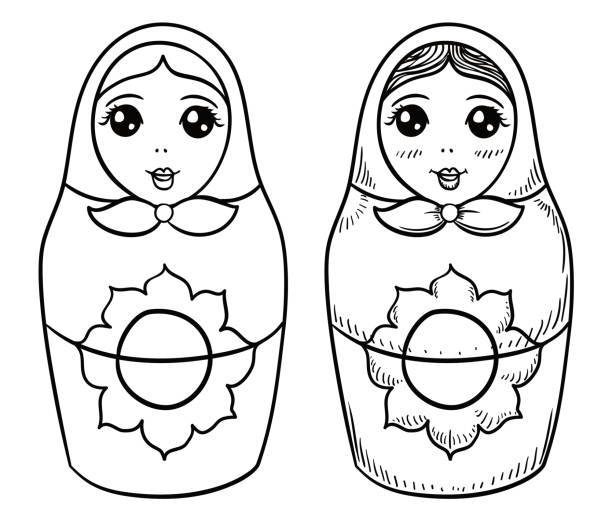 paar weibliche matrjoschka-puppen zum ausmalen - russian nesting doll babushka doll russian culture stock-grafiken, -clipart, -cartoons und -symbole