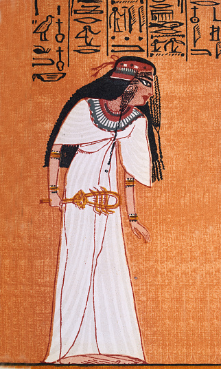 Vintage illustration, Ancient Egpytian woman, Ancient Egpytian, long braided hair, white dress, fashion, Art