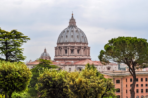 Vatican - May 2018: St. Peter's Basilica dome and Vatican gardens
