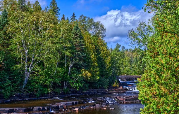 Every rock on the river has work to do with the water - Trowbridge Falls, Thunder Bay, ON, Canada stock photo