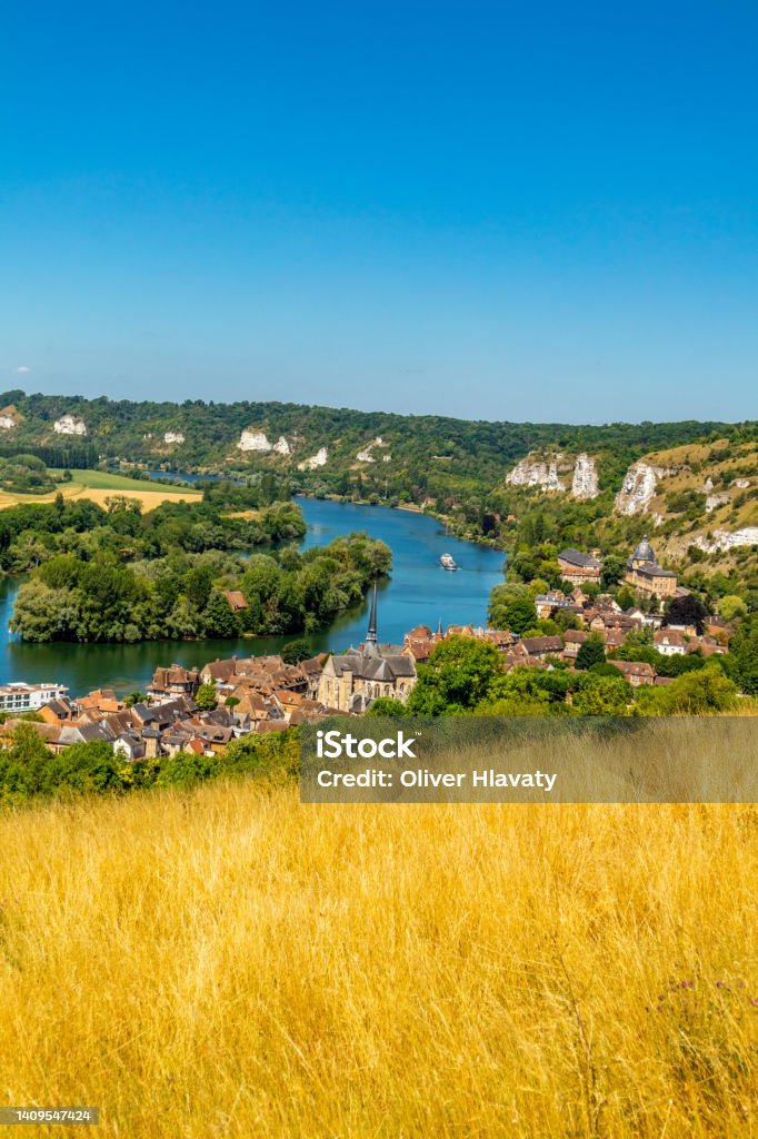 On the way in the beautiful valley of the Seine at Château Gaillard On the way in the beautiful valley of the Seine at Château Gaillard - Les Andelys - Normandy - France Rural Scene Stock Photo