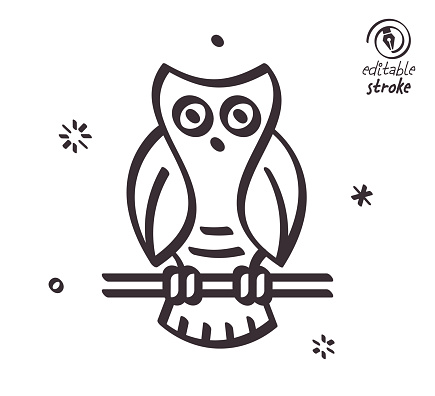 Hoot owl concept can fit various design projects. Modern and playful line vector illustration featuring the object drawn in outline style. It's also easy to change the stroke width and edit the color.