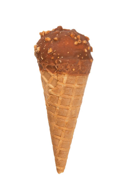 istock Chocolate glazed icecream cone wafer isolated on the white background 1409552503