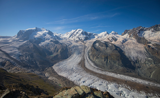 panorama from the Gornergrat in Switzerland to the dessu of Zermatt