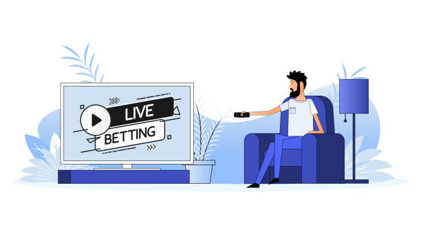 Man sits on the couch, they switch the channel on the TV - Live betting Man sits on the couch, they switch the channel on the TV - Live betting. tennis online bookies stock illustrations