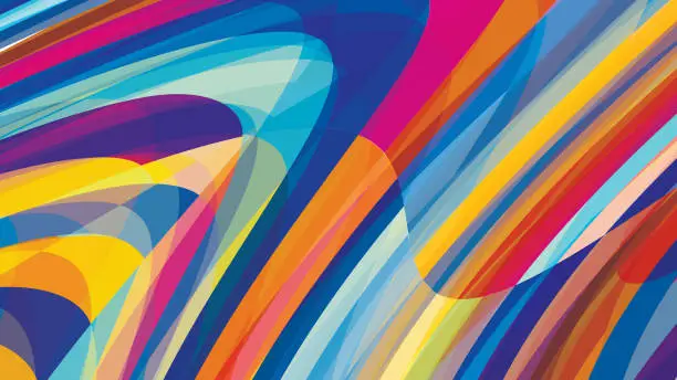 Vector illustration of Abstract multicolor artistic background with curved stripes. CMYK colors