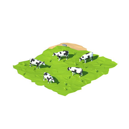 Isometric low poly cow, 3D rendering, illustration