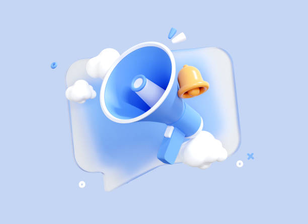 istock 3D Megaphone with speech bubble message and bell notification. News and loudspeaker. Social media promotion and announce. Marketing concept. Creative design banner on blue background. 3D Rendering 1409559394
