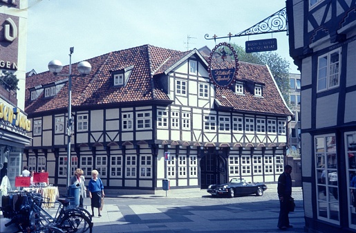 Braunschweig, Lower Saxony, Germany, 1978. Half-timbered house at the \