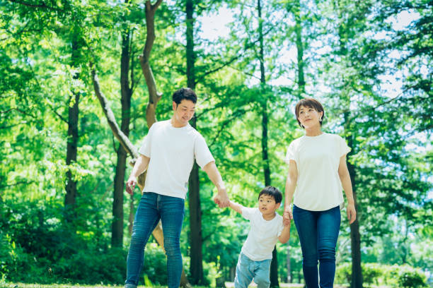 istock Parents and their child exploring the woods 1409561098