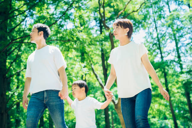 istock Parents and their child exploring the woods 1409561394
