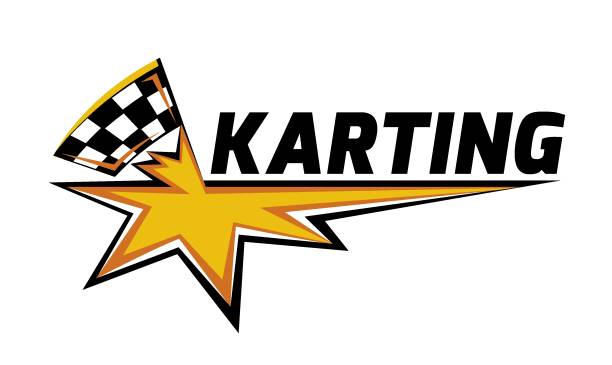 illustrazioni stock, clip art, cartoni animati e icone di tendenza di logo della gara di karting, elemento emblema. illustrazione vettoriale - go carting