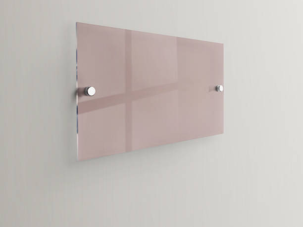 istock Blank rose transparent rectangle glass office corporate on white background Signage plate Mock Up Template, Clear Printing board for branding, logo. Acrylic advertising signboard mockup side view. 1409563222