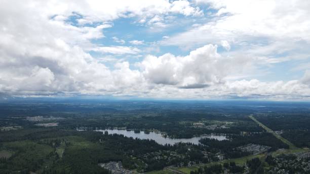 istock Sunny day with clouds over a lake in a forest 1409567722