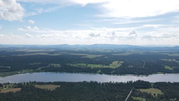 istock Sunny day with clouds over a lake in a forest 1409567725