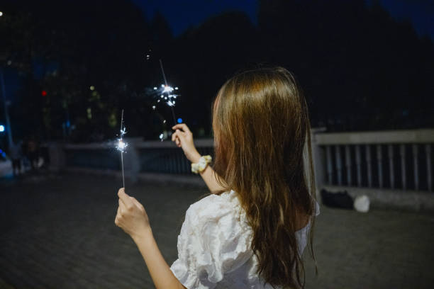 istock Asian girls playing fireworks at night 1409568181