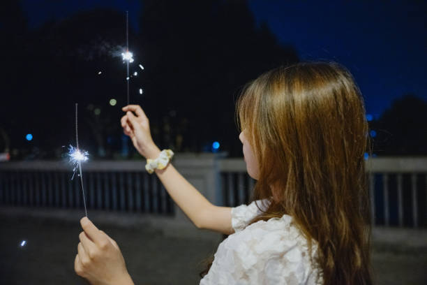 istock Asian girls playing fireworks at night 1409568184