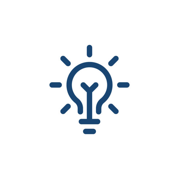 blue linear bright light bulb like insight icon blue linear bright light bulb like insight icon. flat stroke art style trend modern simple visionary graphic lineart design web element. concept of night quizz badge or think outside the box trivia stock illustrations