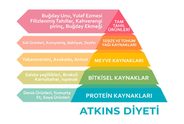istock Atkins Diyet Piramidi (Atkins Diet pyramid in Turkish, health conceptual) The aim is to lose weight by avoiding carbohydrates and controlling insulin levels 1409572991