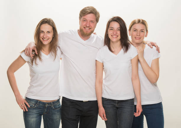 team of young people on a white background isolated