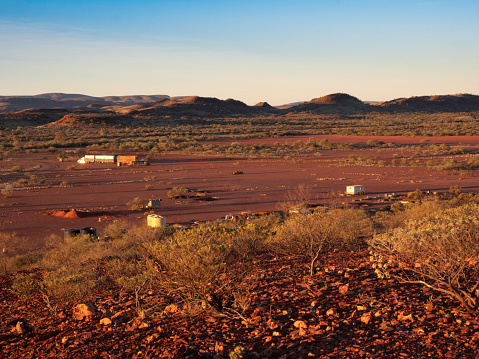 Looking down on a truck stop in the Pilbara