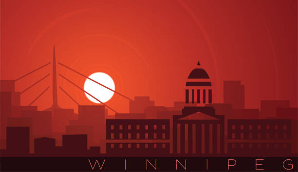 scena winnipeg low sun skyline - urban scene canada city winnipeg stock illustrations