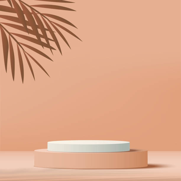 istock 3d cream color podium and minimal cream color wall scene. 3d podium minimal abstract background. Vector 1409585142