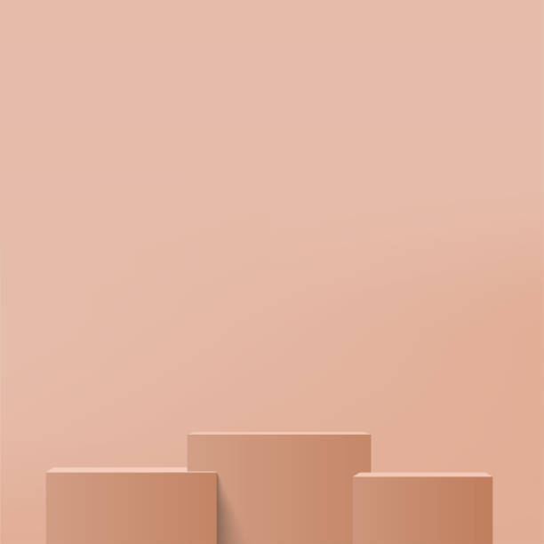 istock 3d cream color podium and minimal cream color wall scene. 3d podium minimal abstract background. Vector 1409586183