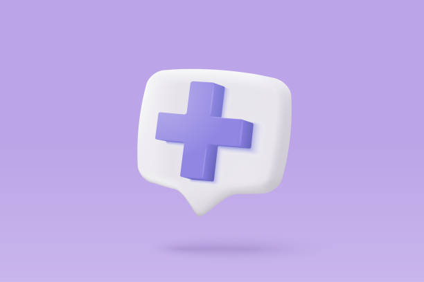 3d фиолетовый плюс значок знака на белом фоне. мультяшная икона первой помощи и здравоохранения с минимальным стилем. медицинский символ эк� - add contact stock illustrations